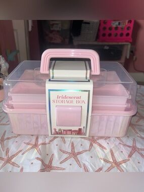 Iridescent Pink Storage Box with Top Handle - Home Organizer